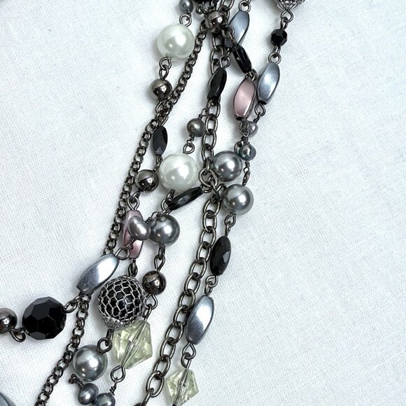 Lia Sophia Multi Strand Statement Necklace – Mixed Beads, Chains, Pearls, Black - Picture 6 of 7